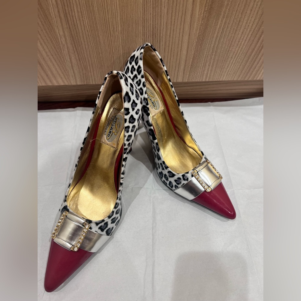 Bolaro Women Dressy Shoes Animal Print Pump With Buckle Red Black White Size 36